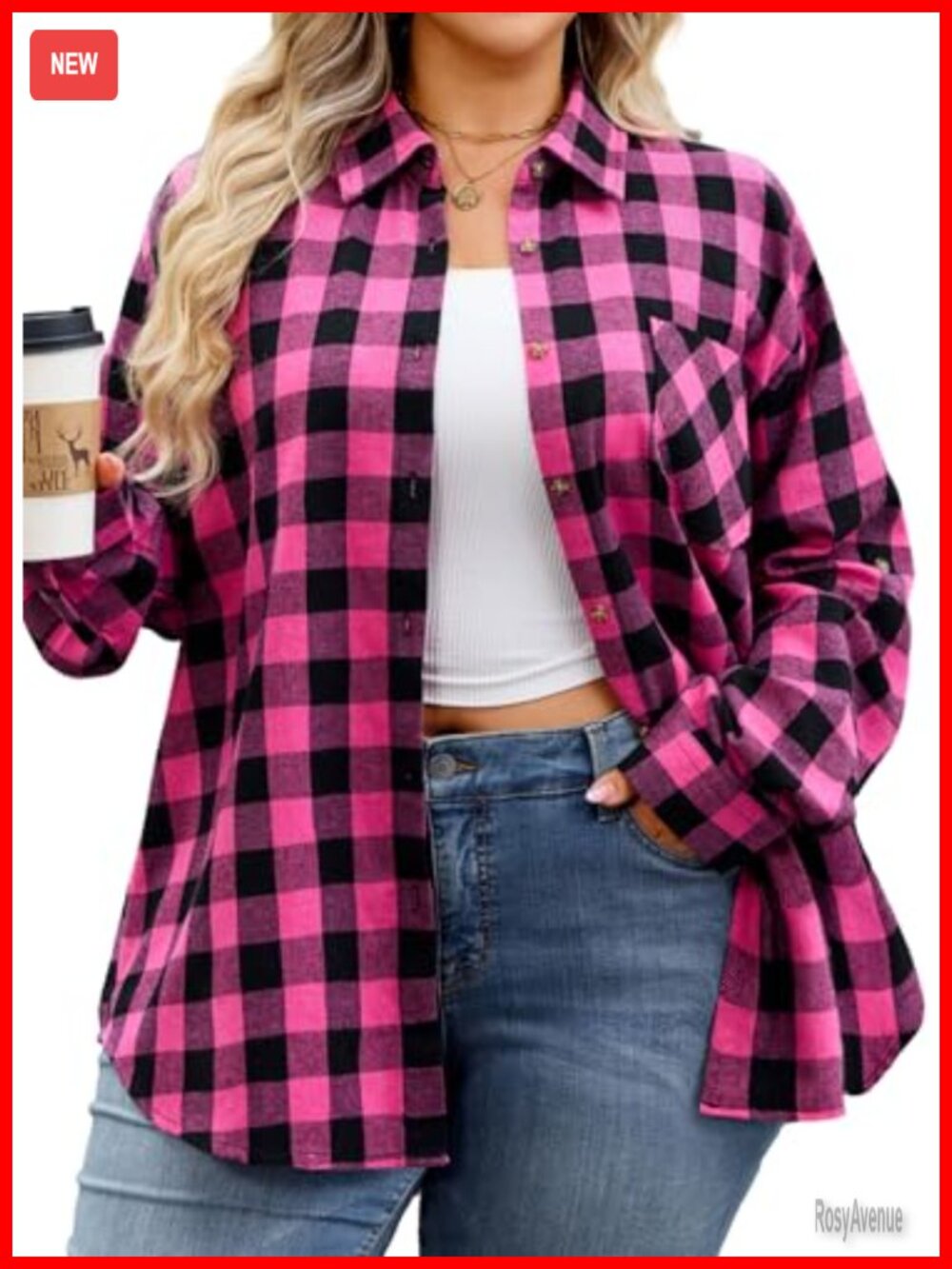 Plus Size Flannel Shirt Plaid Button Down Long Sleeve Women's